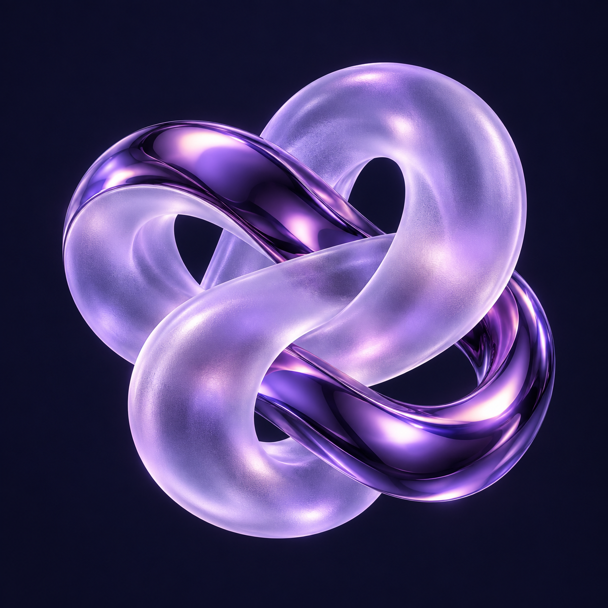 Interwoven violet glass and chrome forms, expressing the connection between design and code